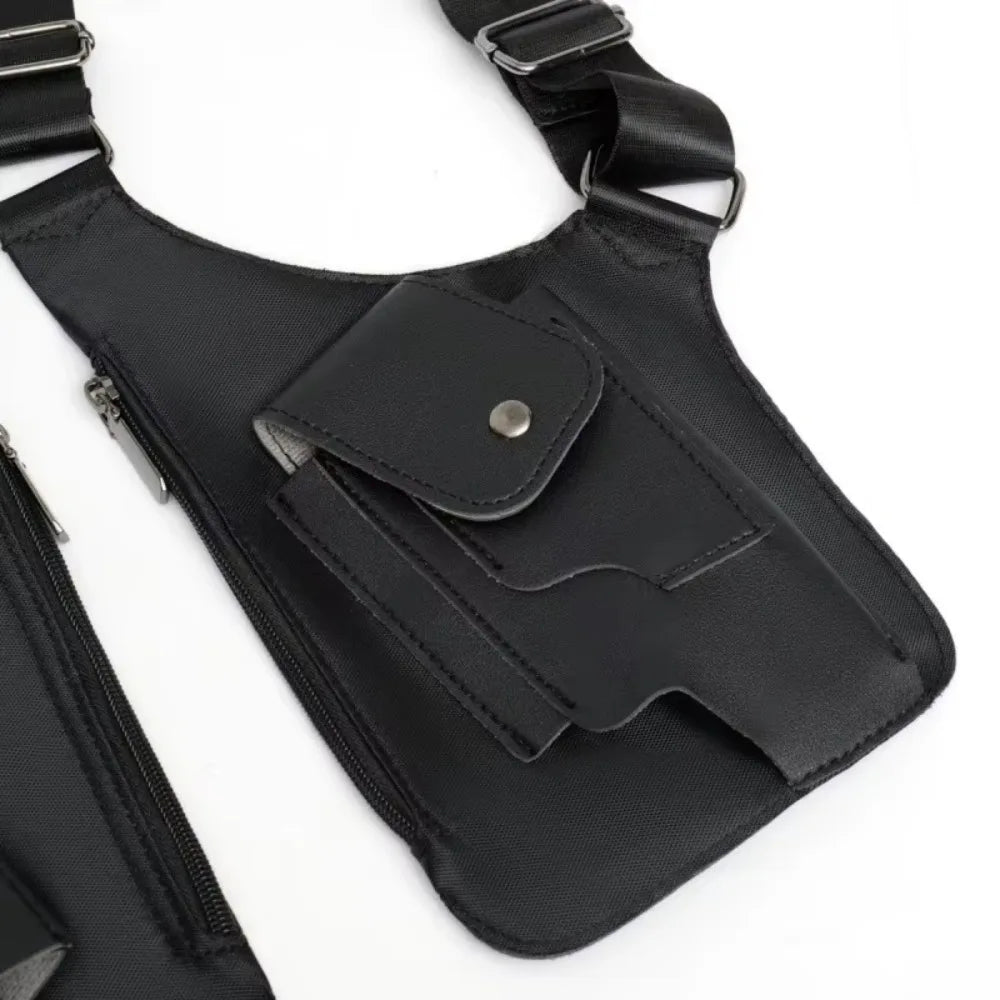 Double Shoulder Strap Multi-Pocket Outdoor Anti-Theft Tactical Fishing Bag Waterproof PU Multi-Purpose Men's Crossbody Bags